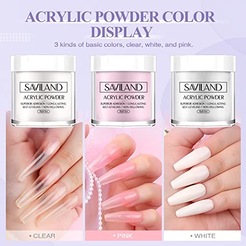 Saviland Acrylic Nail Kit: All-in-One Beginner Nail Kit 15g Clear/White/Pink Acrylic Powder and Liquid Set with Acrylic Nail Brush and Dip Powder Nail Kit Starter: Saviland 20 Colors Nail Dips Powder - Image 6