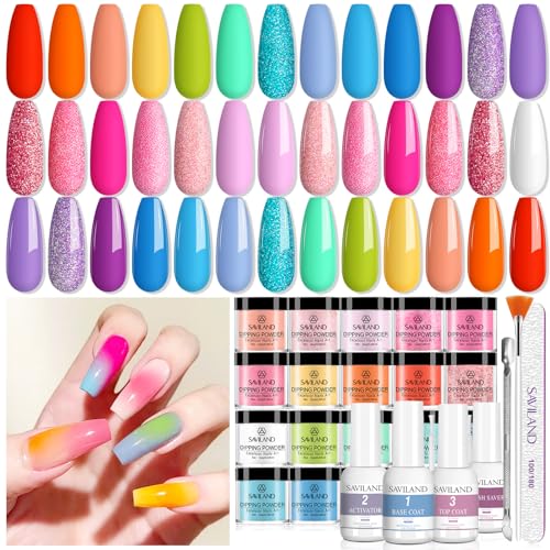 Saviland Acrylic Nail Kit: All-in-One Beginner Nail Kit 15g Clear/White/Pink Acrylic Powder and Liquid Set with Acrylic Nail Brush and Dip Powder Nail Kit Starter: Saviland 20 Colors Nail Dips Powder - Image 2