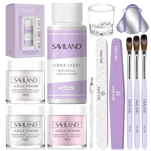 Saviland Acrylic Nail Kit: All-in-One Beginner Nail Kit 15g Clear/White/Pink Acrylic Powder and Liquid Set with Acrylic Nail Brush and Dip Powder Nail Kit Starter: Saviland 20 Colors Nail Dips Powder - Image 3