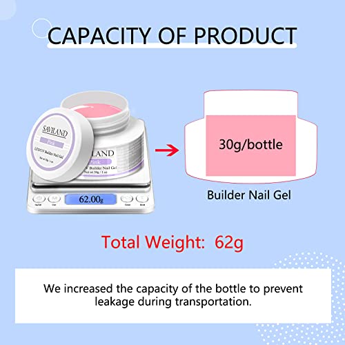 SAVILAND Builder Gels for Nails: 3 Colors 30g Clear Nudes Pink Hard Gel for Nails Extension Gel Set with 15ml Base Top Coat 100pcs Nail Forms Nail Brush Nail Art Manicure Set for Professionals - Image 3