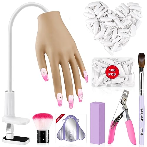Saviland 12 Inch Realistic Flexible Silicone Nail Practice Hand for Acrylic Beginners