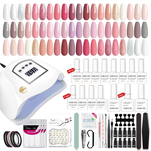 Saviland Gel Nail Polish Kit - (5X Faster)180W U V Light 76 PCS Starter Kit 30 Spring Summer Colors All Season Series, 7.5ml Gel Polish Set Soak-Off U V LED Nail Lamp Nail Art Gel Base & Top Gel Manicure Tools Kit for Nail Salon Home DIY, Gift for Women