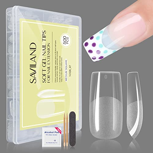 Saviland Gel X Nail Tip - Soft Nail Gel Nail Tip 550PCS Medium Square Full Cover Nail Tip Set Clear Acrylic Nails Tips 12 Sizes Gel Nail Tip Kit for Nail Repair Extensions Kit for DIY Nail Salon Use