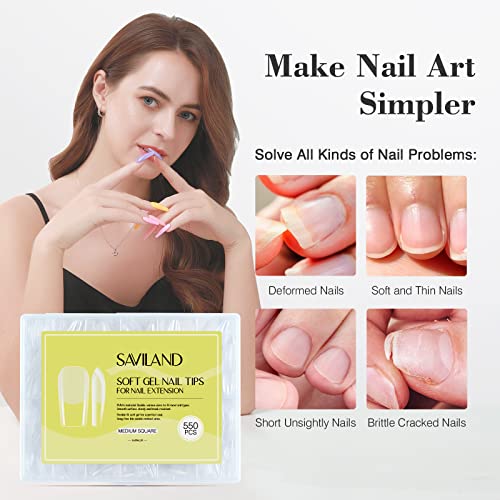 Saviland Gel X Nail Tip - Soft Nail Gel Nail Tip 550PCS Medium Square Full Cover Nail Tip Set Clear Acrylic Nails Tips 12 Sizes Gel Nail Tip Kit for Nail Repair Extensions Kit for DIY Nail Salon Use - Image 2