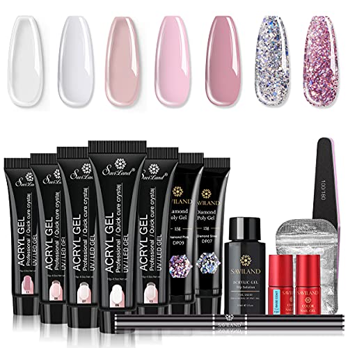 Saviland Nudes Poly Gel Nail Kit Glitter Poly Gel Nail 7 Colors Builder Nail Gel Nature Series Poly Nail Extension Gel Nail Enhancement Manicure Kit for Starter and Professional Nail Technician