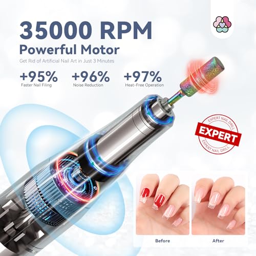SAVILAND Professionl Nail Drill Kit: Diamond Shiny | 35000RPM Electric Nail Drill Machine | Nail Drill Kit Professional Drill Bits Drill Nail File Buffer Dust Brush Expert Salon Use Manicure Pedicure - Image 4