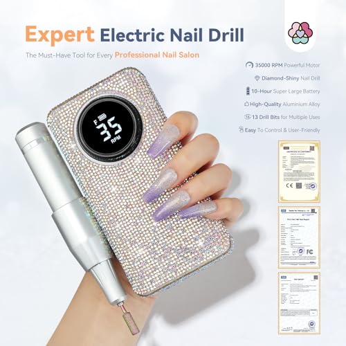 SAVILAND Professionl Nail Drill Kit: Diamond Shiny | 35000RPM Electric Nail Drill Machine | Nail Drill Kit Professional Drill Bits Drill Nail File Buffer Dust Brush Expert Salon Use Manicure Pedicure - Image 2