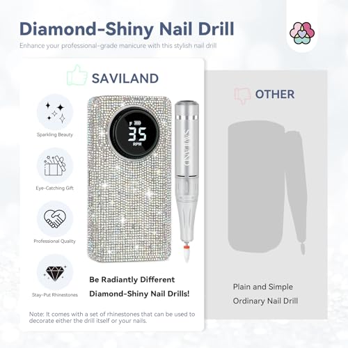 SAVILAND Professionl Nail Drill Kit: Diamond Shiny | 35000RPM Electric Nail Drill Machine | Nail Drill Kit Professional Drill Bits Drill Nail File Buffer Dust Brush Expert Salon Use Manicure Pedicure - Image 3