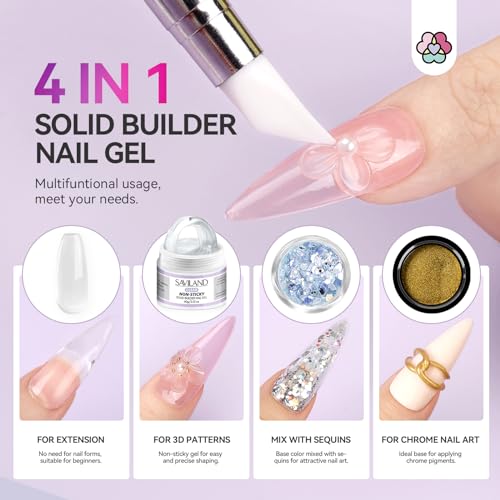 SAVILAND Solid Builder Nail Gel - 60g Large Capacity Clear Hard Gel for Nails 3D Sculpting Non-Sticky Hand Carving Gel Nail Extension Gel with Sequins Chrome Nail Powder DIY at Salon Home - Image 6