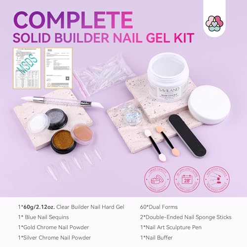 SAVILAND Solid Builder Nail Gel - 60g Large Capacity Clear Hard Gel for Nails 3D Sculpting Non-Sticky Hand Carving Gel Nail Extension Gel with Sequins Chrome Nail Powder DIY at Salon Home - Image 2
