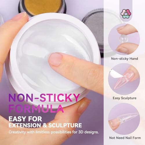 SAVILAND Solid Builder Nail Gel - 60g Large Capacity Clear Hard Gel for Nails 3D Sculpting Non-Sticky Hand Carving Gel Nail Extension Gel with Sequins Chrome Nail Powder DIY at Salon Home - Image 4