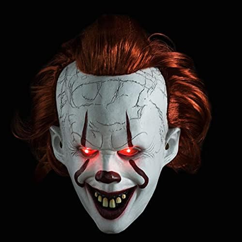 Scary Clown Mask Cosplay Led Light Up Horror Joker Mask with Hair Halloween Latex Adult Women Man Mask
