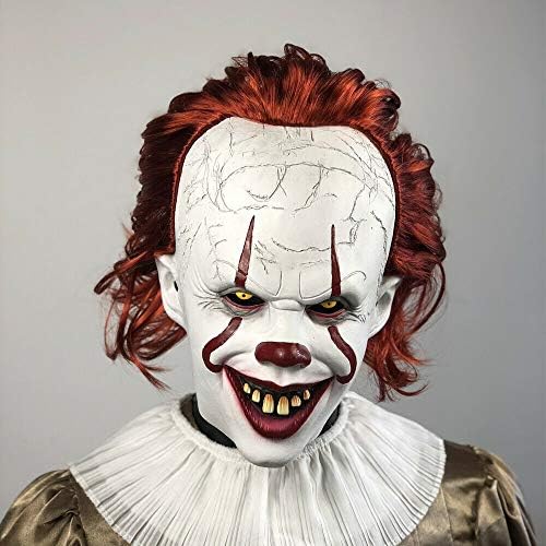 Scary Clown Mask Cosplay Led Light Up Horror Joker Mask with Hair Halloween Latex Adult Women Man Mask - Image 3