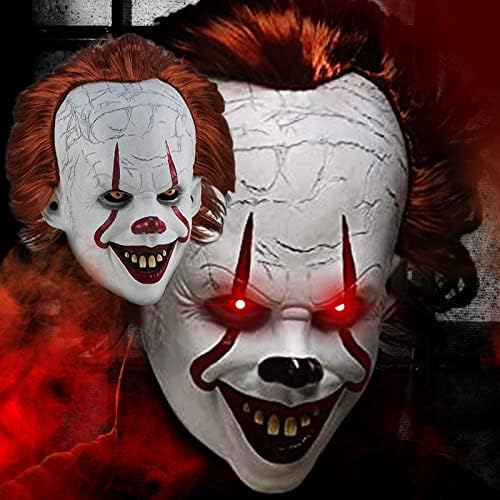 Scary Glowing Clown Mask for Adults, Halloween Horror Clown Cosplay Mask, Masquerade Masks or Cosplay Prop Decoration Latex Mask