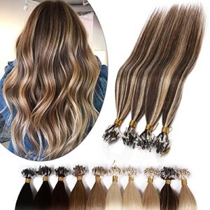 SEGO 16 Inch 50g Medium Brown Dark Blonde Balayage 100% Human Hair Micro Loop Extensions