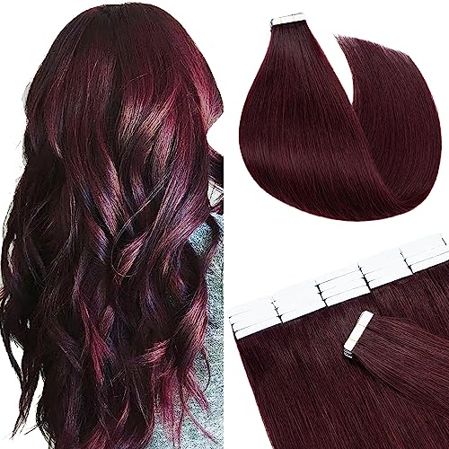SEGO Tape Extensions Human Hair 100% Remy 18 Inch Wine Red 20pcs 50g Straight Natural Real Seamless Skin Weft Invisible Rooted Double Sided Tape Hair for Women