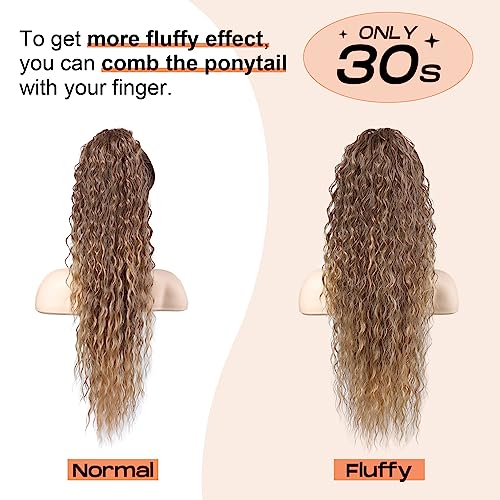 SEIKEA 26 Inch Isabella Ponytail Extension, Bohemian Curly, Chocolate Brown Caramel Blonde - Image 3