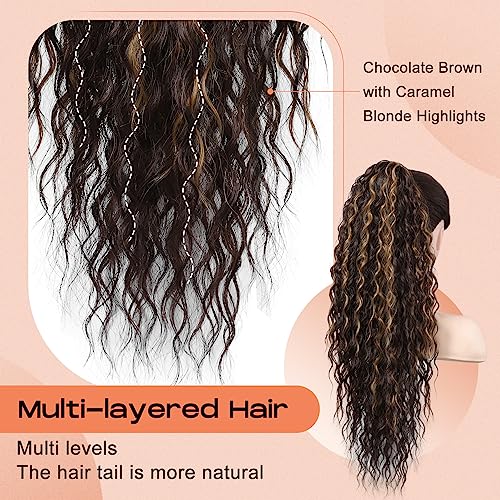 SEIKEA 26 Inch Isabella Ponytail Extension, Bohemian Curly, Chocolate Brown Caramel Blonde - Image 2