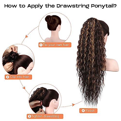 SEIKEA 26 Inch Isabella Ponytail Extension, Bohemian Curly, Chocolate Brown Caramel Blonde - Image 8