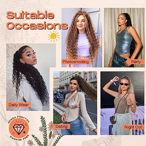 SEIKEA 26 Inch Isabella Ponytail Extension, Bohemian Curly, Chocolate Brown Caramel Blonde - Image 7