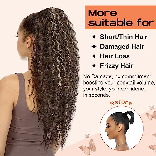 SEIKEA 26 Inch Isabella Ponytail Extension, Bohemian Curly, Chocolate Brown Caramel Blonde - Image 5