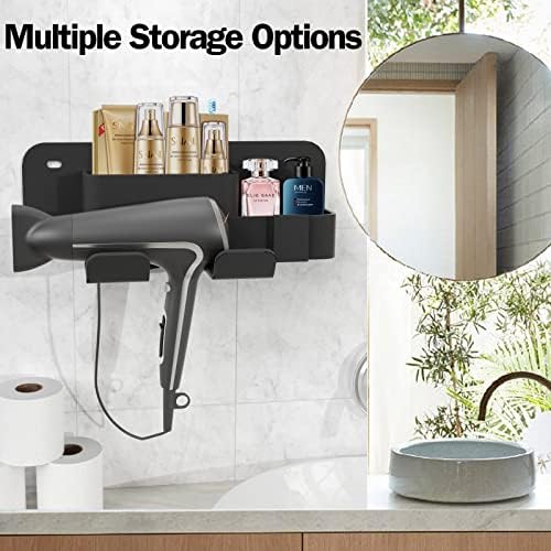 Self-Adhesive Hair Dryer Holder Drill-Free Removable Wall Mounted Multi-Func Blow Dryer Holder for Bathroom Salon, Hair Dryer Rack & Styling Care Tool Organizer Storage Basket, Morden Black - Image 8