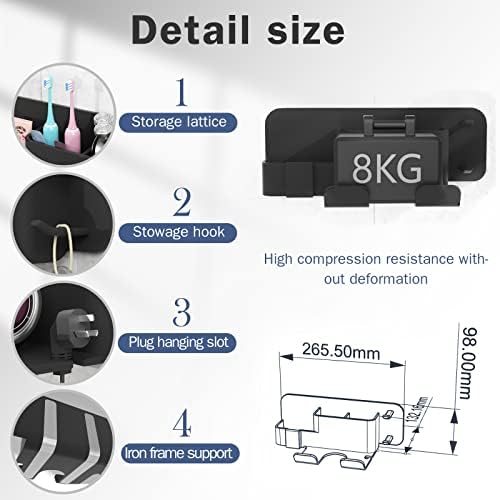 Self-Adhesive Hair Dryer Holder Drill-Free Removable Wall Mounted Multi-Func Blow Dryer Holder for Bathroom Salon, Hair Dryer Rack & Styling Care Tool Organizer Storage Basket, Morden Black - Image 4