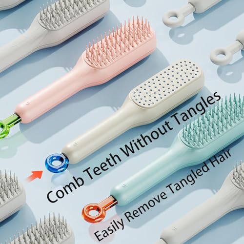 Pink Self-Cleaning Anti-Static Massage Hair Comb for Women Easy Clean Brush - Image 3