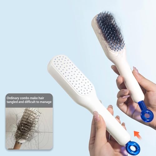Pink Self-Cleaning Anti-Static Massage Hair Comb for Women Easy Clean Brush - Image 7