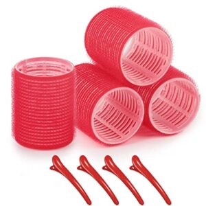 Self grip hair roller set,Hair roller set 4 pcs,Hair rollers with hair roller clips and comb,Salon hairdressing curlers,DIY Hair Styles, Sungenol 2 Sizes red Hair Rollers in 1 set