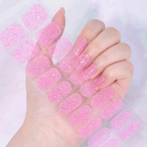 Semi Cured Gel Nail Sticker Glitter Sequins Nail Polish Strips Full Nail Wraps for Women Nail Art Design
