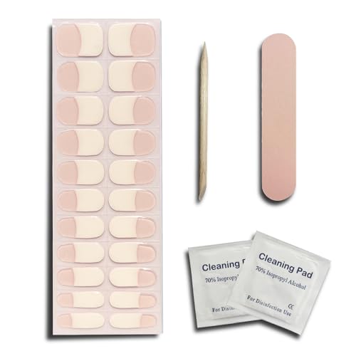 Semi Cured Gel Nail Strips Fench Nail Tips UV Nails Gel Nail Stickers 22 Pieces Nail Polish Strips Works with UV Nail Lamp Easy Application & Removal (Pink French) - Image 5