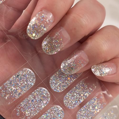 Semi Cured Gel Nail Strips Glitter Sequins Nail Stickers Transparent Full Nail Wraps for Women Nail Art Design - Image 4