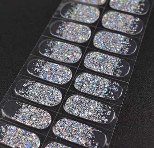 Semi Cured Gel Nail Strips Glitter Sequins Nail Stickers Transparent Full Nail Wraps for Women Nail Art Design - Image 2