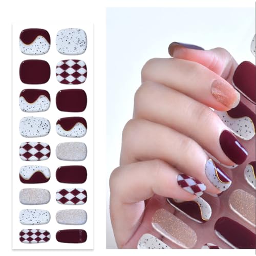 Semi-Cured Gel Nail Strips - Set of 24, Water-resistant and UV-Cured Nail Art - Salon-Quality, Long Lasting, Easy to Apply & Remove - Includes Nail File (Wizard's Crimson)