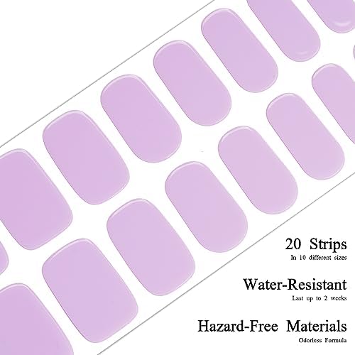 Semi Cured Gel Nail Strips,Real Nail Polish Art Stickers(UV/LED Light Required),Glossy,Glitter, Solid Color, Full Nail Wraps Long Lasting Waterproof,Nail Strips Decal for Women(Cream Lavender) - Image 3