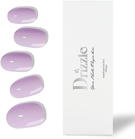 Semi Cured Gel Nail Strips,Real Nail Polish Art Stickers(UV/LED Light Required),Glossy,Glitter, Solid Color, Full Nail Wraps Long Lasting Waterproof,Nail Strips Decal for Women(Cream Lavender)