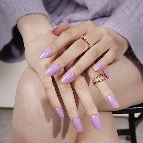 Semi Cured Gel Nail Strips,Real Nail Polish Art Stickers(UV/LED Light Required),Glossy,Glitter, Solid Color, Full Nail Wraps Long Lasting Waterproof,Nail Strips Decal for Women(Cream Lavender) - Image 4