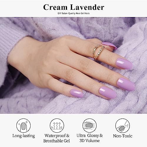 Semi Cured Gel Nail Strips,Real Nail Polish Art Stickers(UV/LED Light Required),Glossy,Glitter, Solid Color, Full Nail Wraps Long Lasting Waterproof,Nail Strips Decal for Women(Cream Lavender) - Image 2