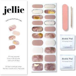 Semi Cured Gel Nail Wraps | 20 Pieces, 14 Day Lasting Wear, Salon Quality Manicure, Easy Application & Removal, Non-Damaging for Nails, Fun & Fashionable Designs, UV Lamp Required