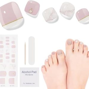 Semi Cured Gel Pedicure Strips, 26pcs Gel Toenail Stickers Full Nail Wraps for Women Girls Kids DIY Decorations, Includes Prep Pads, Nail File & Wood Stick (Tender Lady)