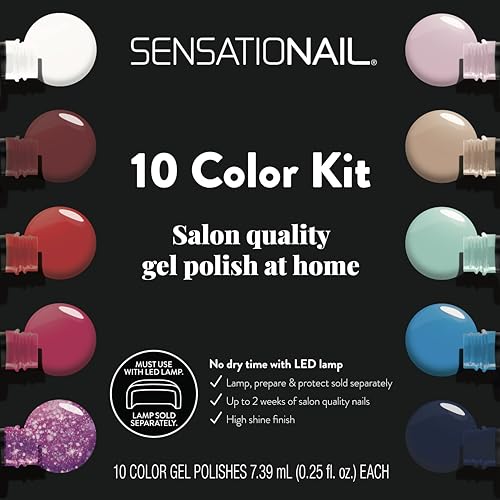 Sensationail Gel Nail 10 Color Kit. Easy at home gel nail polish. Includes: white, pink, blue, red, mint, hot pink, teal, glitter, tan - Image 4