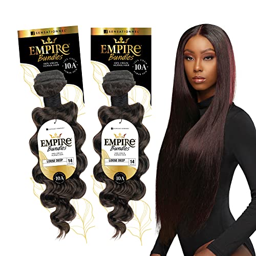 Sensationnel Empire Bundle weave hair - Empire Bundles virgin human hair extensions Unprocessed hair - EMPIRE BUNDLES loose deep 2 pack 10 inch (NATURAL/BLACK)