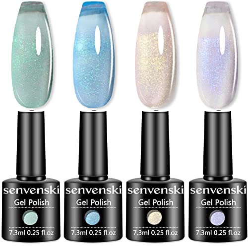 Senvenski Ice Jelly Crystal Gel Polish Set 6 Translucent Colors with Glitter
