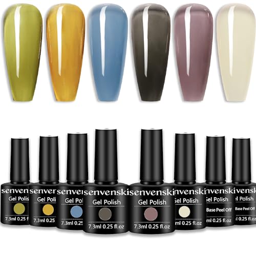 senvenski Peel Off Gel Base Coat, Jelly Crystal Gel Nail Polish Translucent Sheer Clear White Milky Green Orange Blue Purple Black Gift UV LED Art Varnish Kit