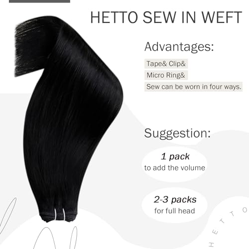12 Inch Straight Jet Black Human Hair Sew-In Weft Extensions 70g - Image 5