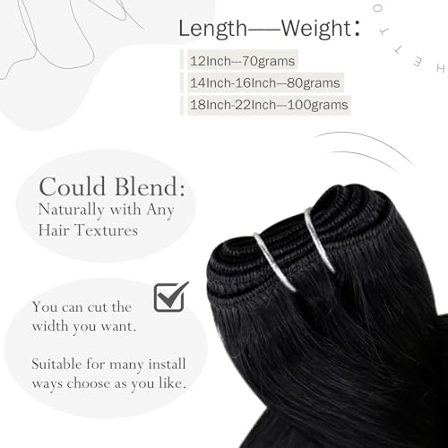 12 Inch Straight Jet Black Human Hair Sew-In Weft Extensions 70g - Image 4