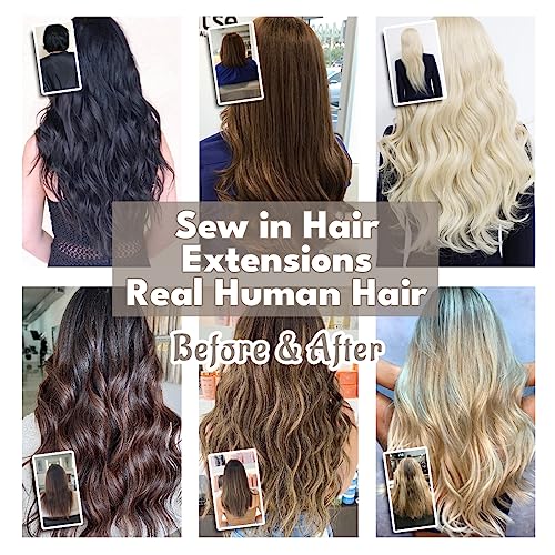 Sew in Hair Extensions Real Human hair, Silky Soft &Shiny Double Drawn Weft Hair Extensions human hair, Thick ends &Tangle Free Human hair extensions sew in, 100g Straight Dark Brown, 20 inch - Image 6