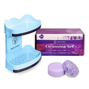 Shampoo and Conditioner Bar Set with Bar Holder, Natural Ingredients, Sulfate-Free, Travel Size, Biodegradable Packaging, Easy-Install and Drainage