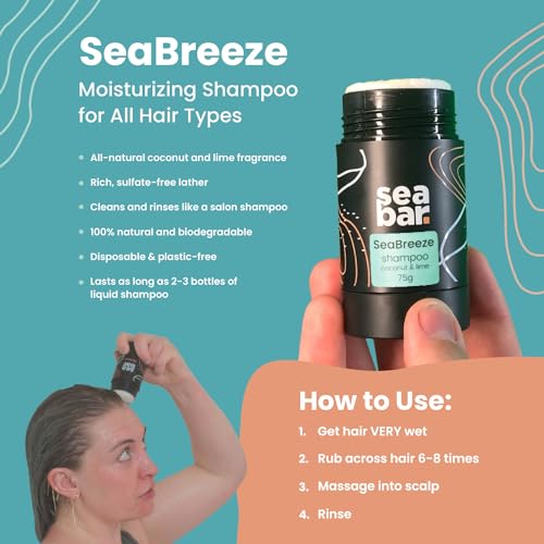 Shampoo Bar - All Natural Hair Shampoo - Vegan, Sulfate-Free, Eco Friendly Zero Waste Reusable Packaging, SeaBreeze - Image 2